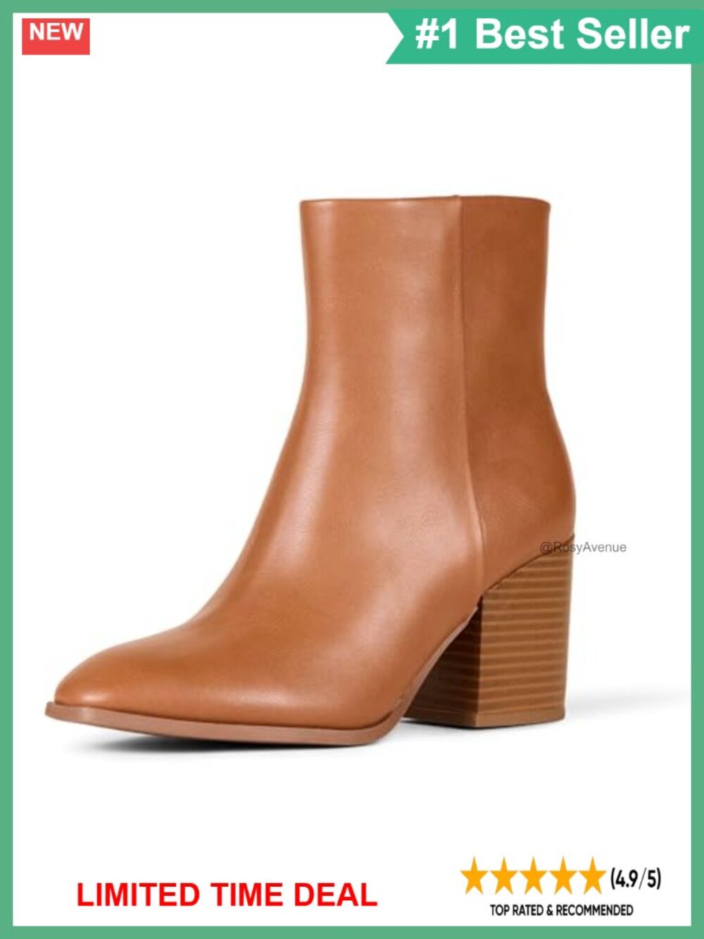 Women's Faux Leather Stacked Heel Ankle Boots Side Zipper Memory Foam